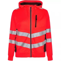 Engel Workwear Engel Safety Damen Kapuzensweatshirt, Hi-vis Rot/Schwarz